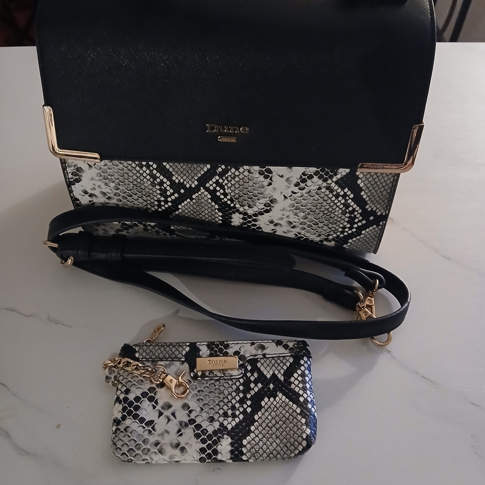 Dune London Black and White Snake Print Crossbody Bag Set